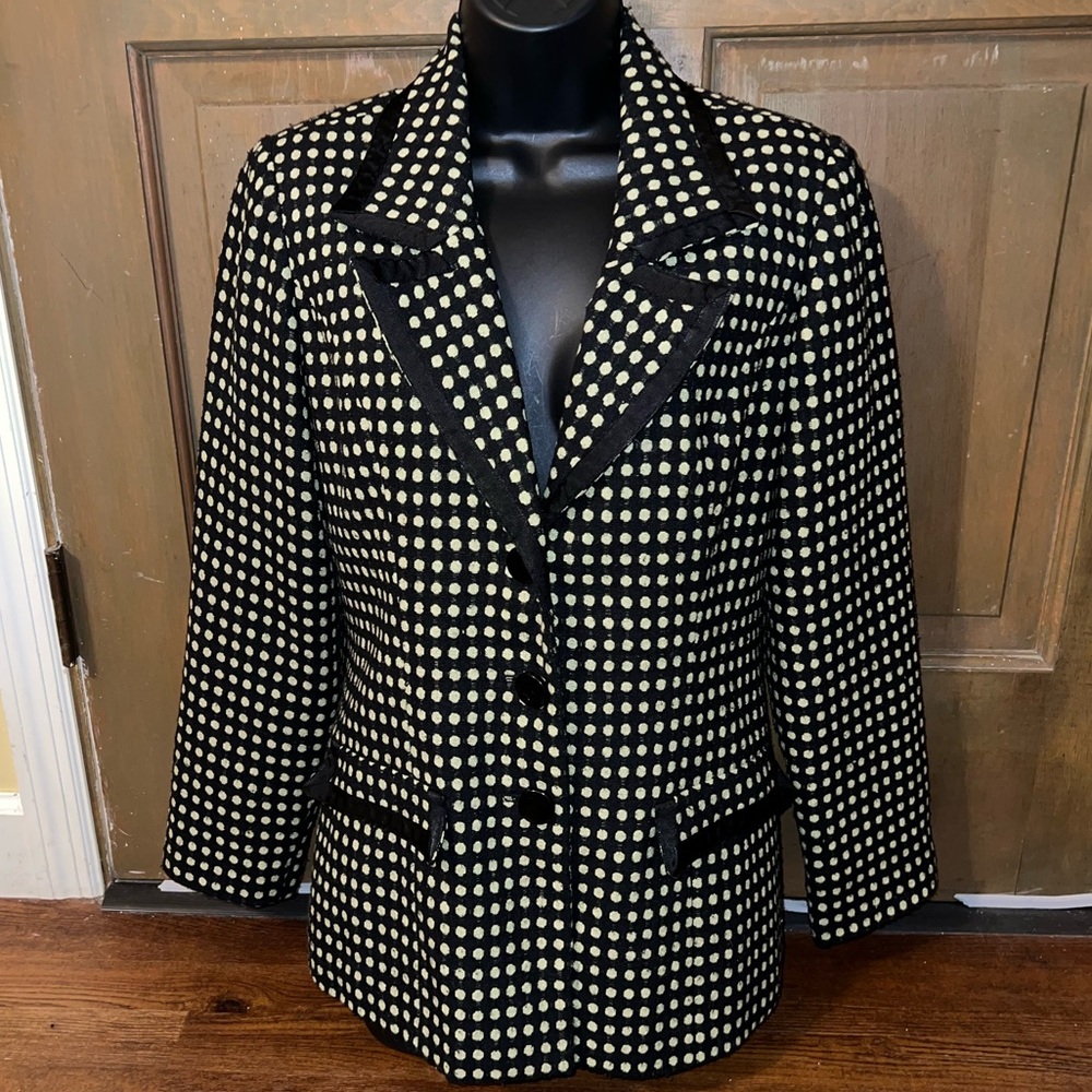 Vintage Black Academia Preppy Polka Dot Long Sleeve Blazer Suit Jacket Size 8